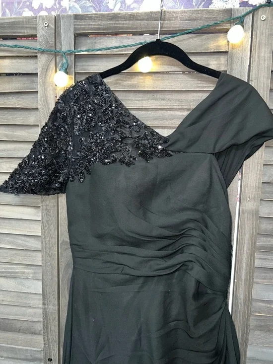 One Shoulder Mother of the Bride Formal Mermaid Dress Black Satin Wedding Guest - Picture 6 of 11